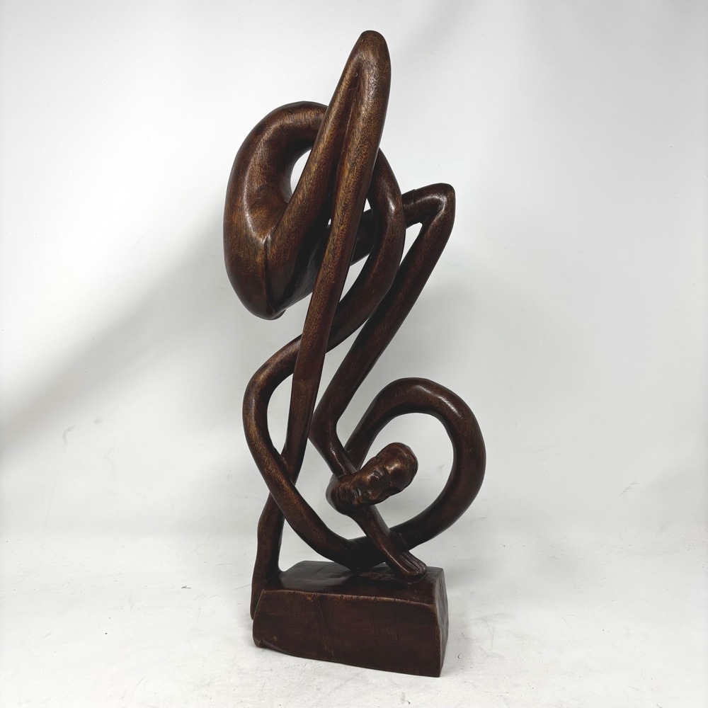 Bent‎ Man Wood Sculpture Hand Carved Abstract Statue Figurine MCM 16" Height